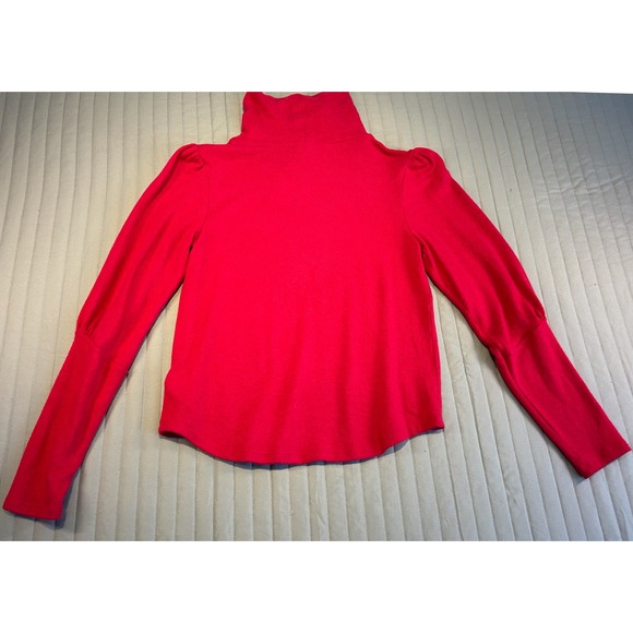 By Anthropologie Red‎ Puff Sleeve Turtleneck Top Womens XS Made in Turkey - Picture 3 of 8
